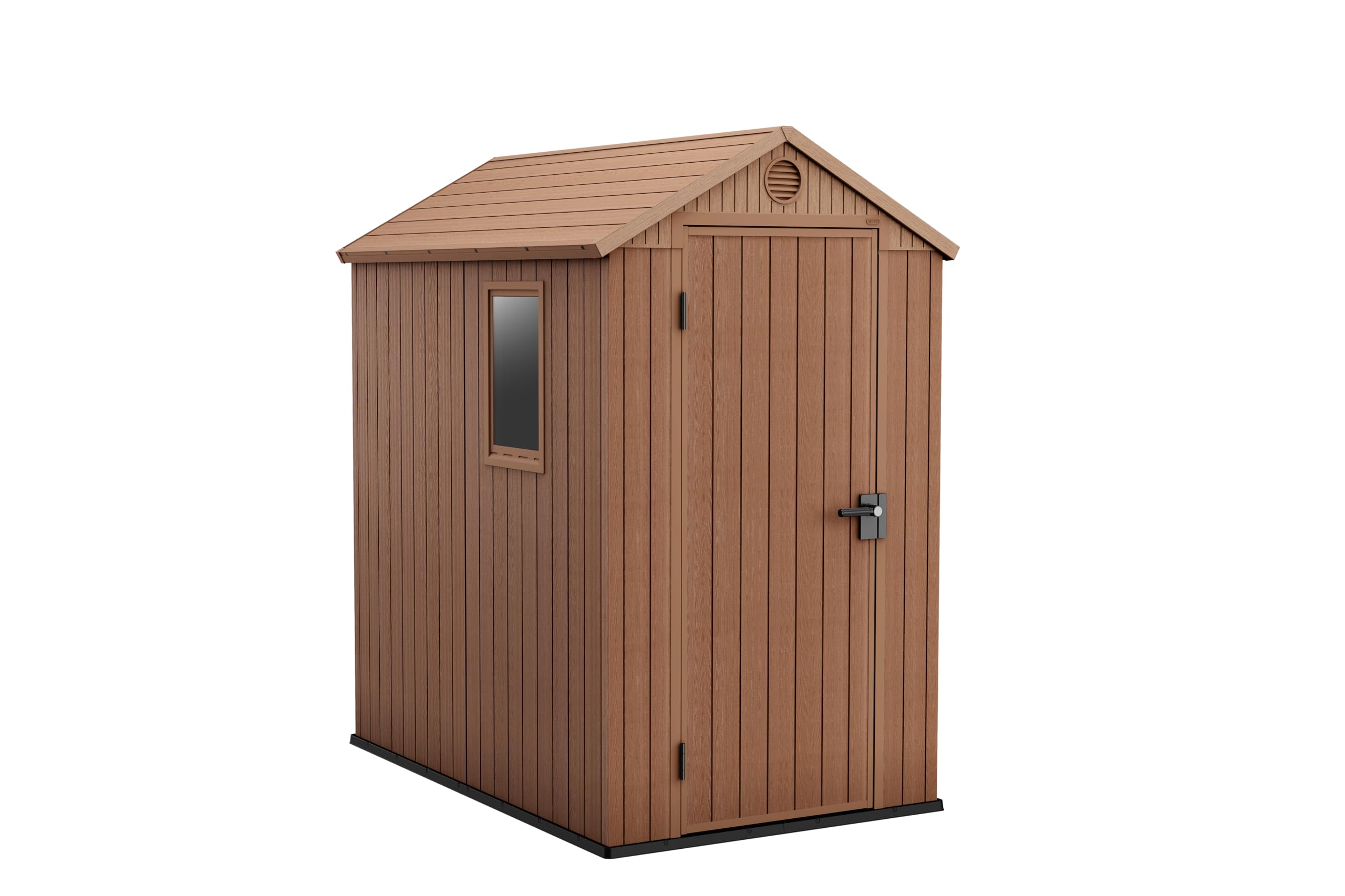 Keter Darwin 6x8ft Outdoor Resin Garden Shed – Brown Evotech+ Wood-Look | Waterproof Resin Storage for Tools & Bikes | Double Doors | Lockable | 15 Yr Warranty | Zero Maintenance