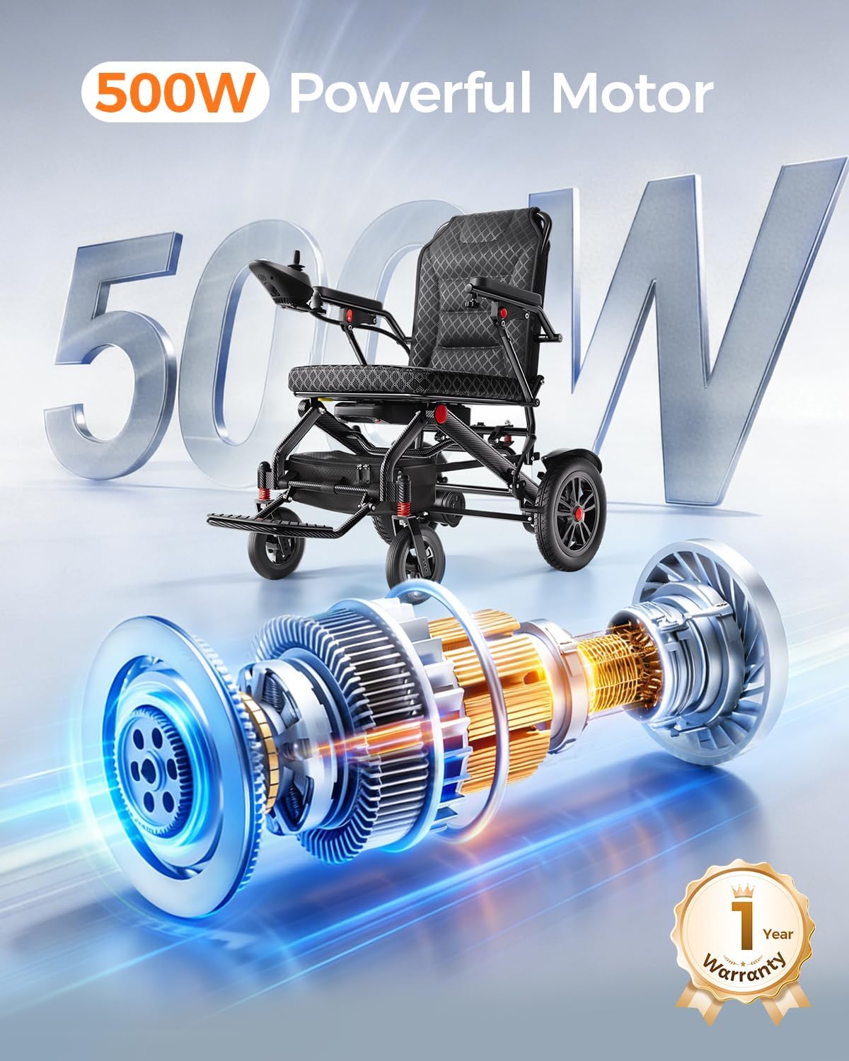 HomyKing 19KG Lightweight Foldable Electric Wheelchair for Adults, 20Ah Lithium Battery Removable, 15.5 Miles Range, Folding Compact Powerchair for Seniors, 500W Power, Travel Transit