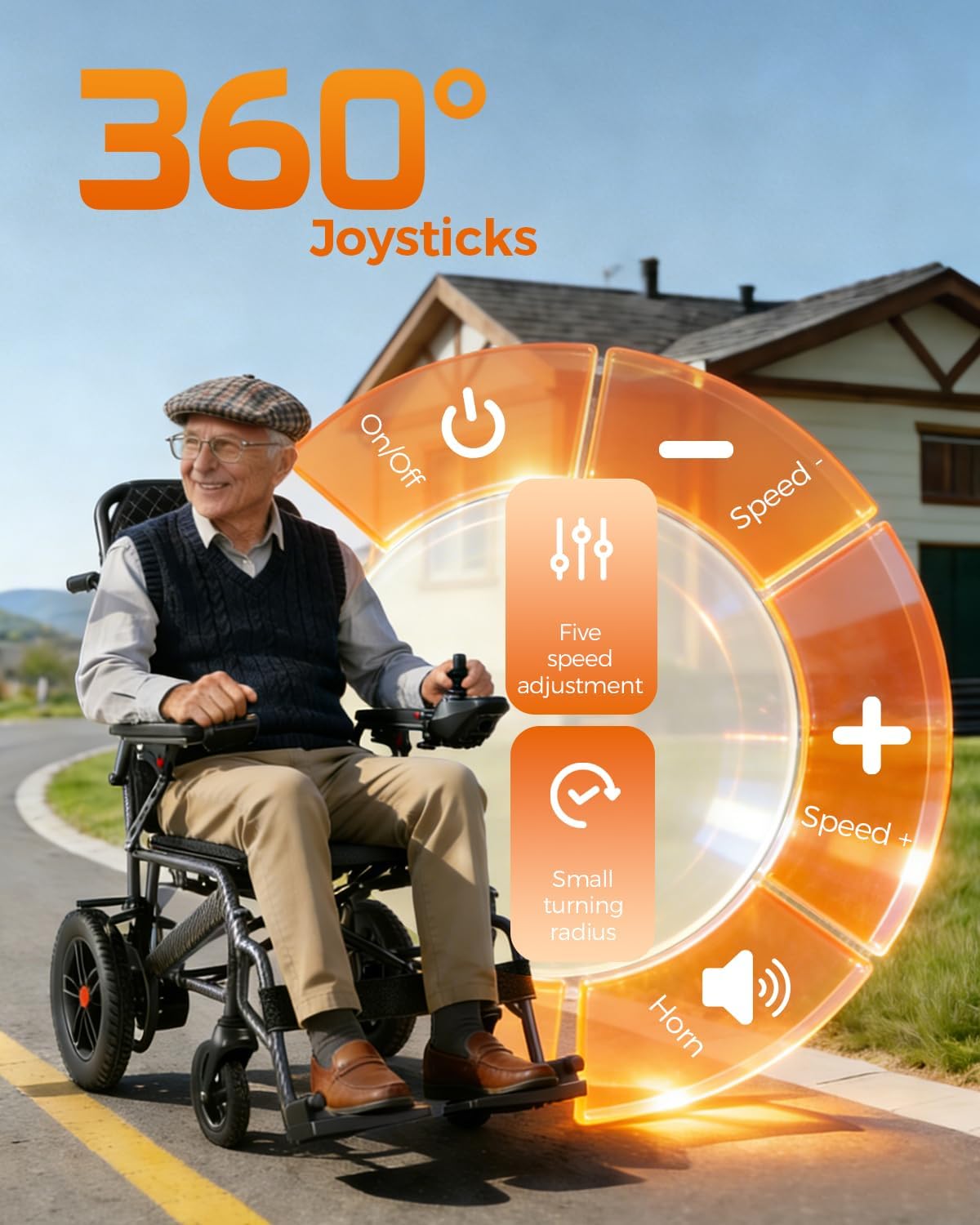 HomyKing 19KG Lightweight Foldable Electric Wheelchair for Adults, 20Ah Lithium Battery Removable, 15.5 Miles Range, Folding Compact Powerchair for Seniors, 500W Power, Travel Transit
