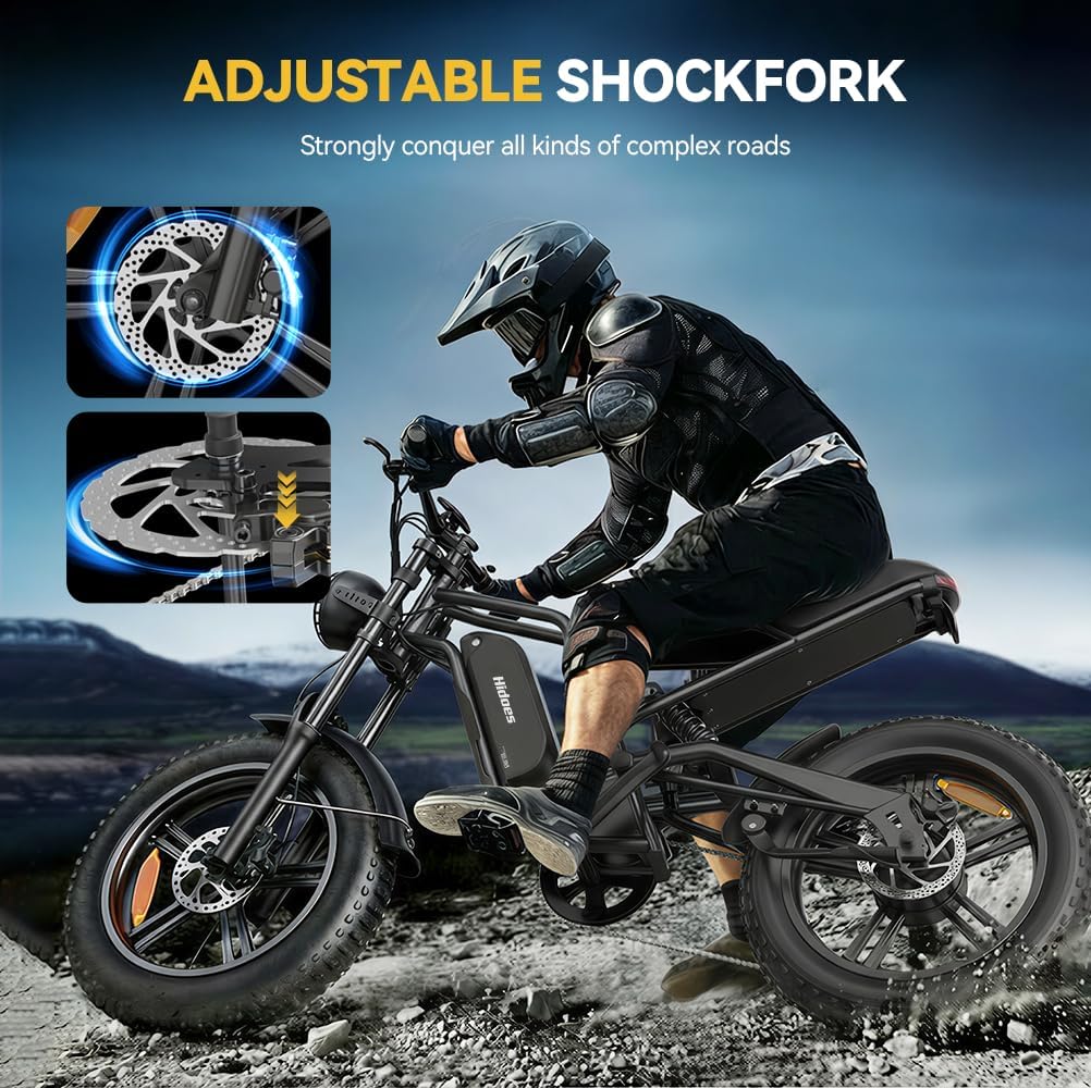 20" Fat Tire Electric Bike for Adults, 48V 15.6Ah Removable Battery, 80KM Range, 7-Speed E-Bike with Dual Suspension