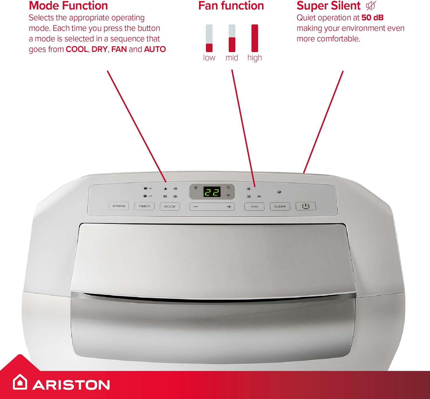Ariston MOBIS PLUS 10 UK portable air conditioner, 10000 BTU, A+ energy class, white - Manufactured to be installed in UK (3381530)