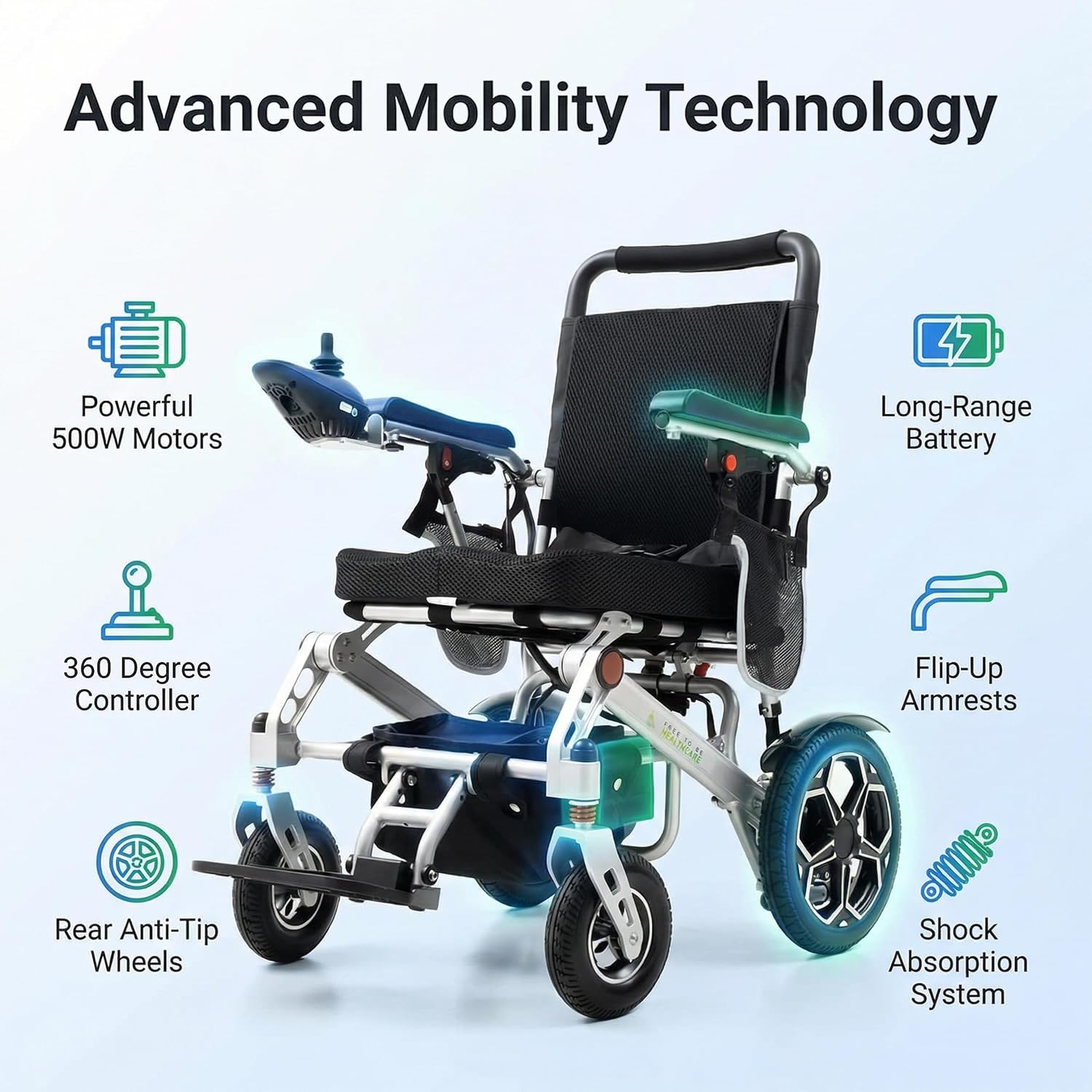 Free to Be Ultra Lightweight Folding Electric Wheelchair Aluminium | Compact Powerchair 20kg Travel Transit Mobility Equipment Silver UK Seller