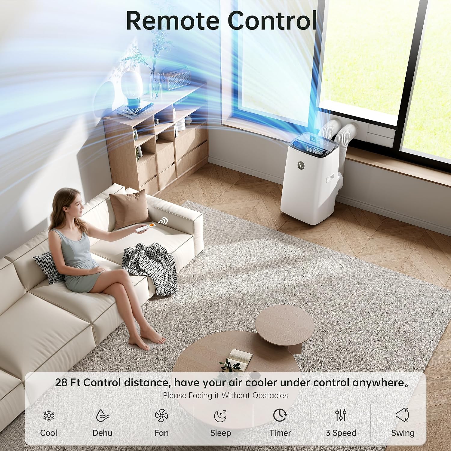 14000BTU Portable Air Conditioners Inverter Technology, Dual Hose Quick Cooling Portable AC Unit for Large Room up to 65 m², with Dehumidifier and