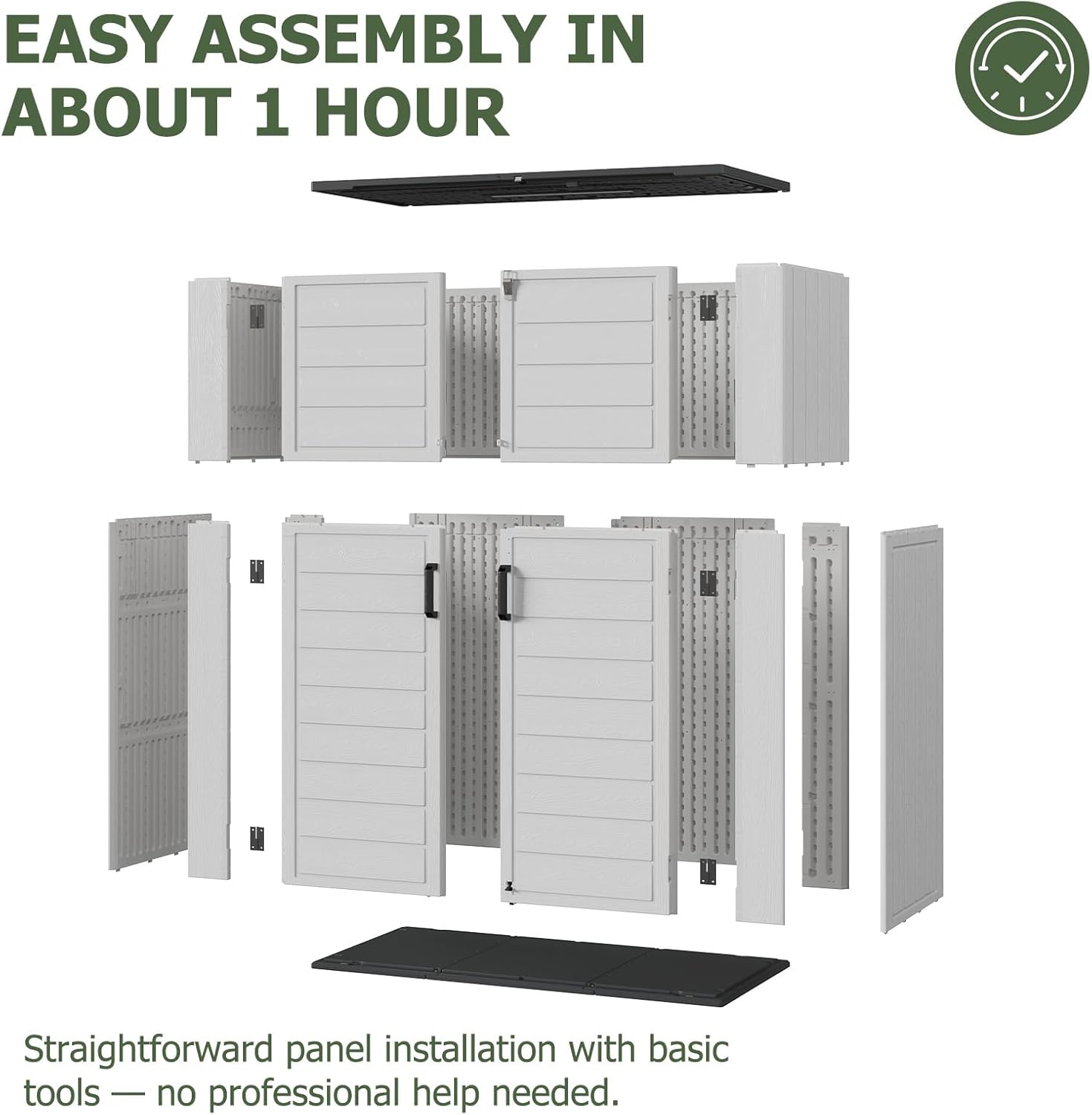 Aoxun 61 Cu.Ft Outdoor Storage Shed, Widened Outdoor Storage Cabinet Waterproof Vertical Resin Shed with Floor for Garden Tools, Pool Equipment, Easy to Assemble(White&Grey)