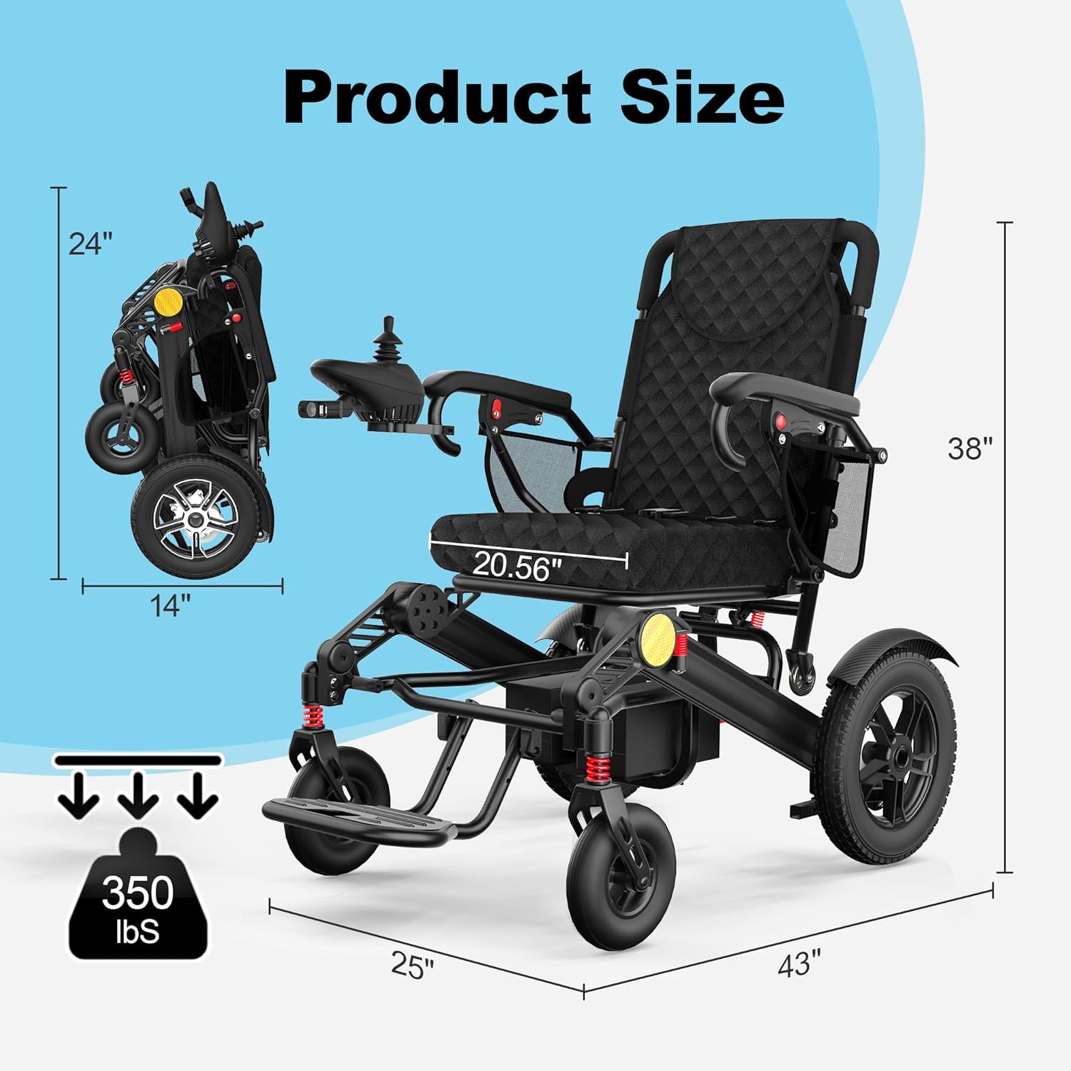 POWET 30 Miles Long Travel Range Electric Wheelchair, Foldable Lightweight Electric Wheelchairs for Adults, 350 lbs Capacity, All Terrain Portable Motorized Wheelchair for Seniors (Metallic Black)