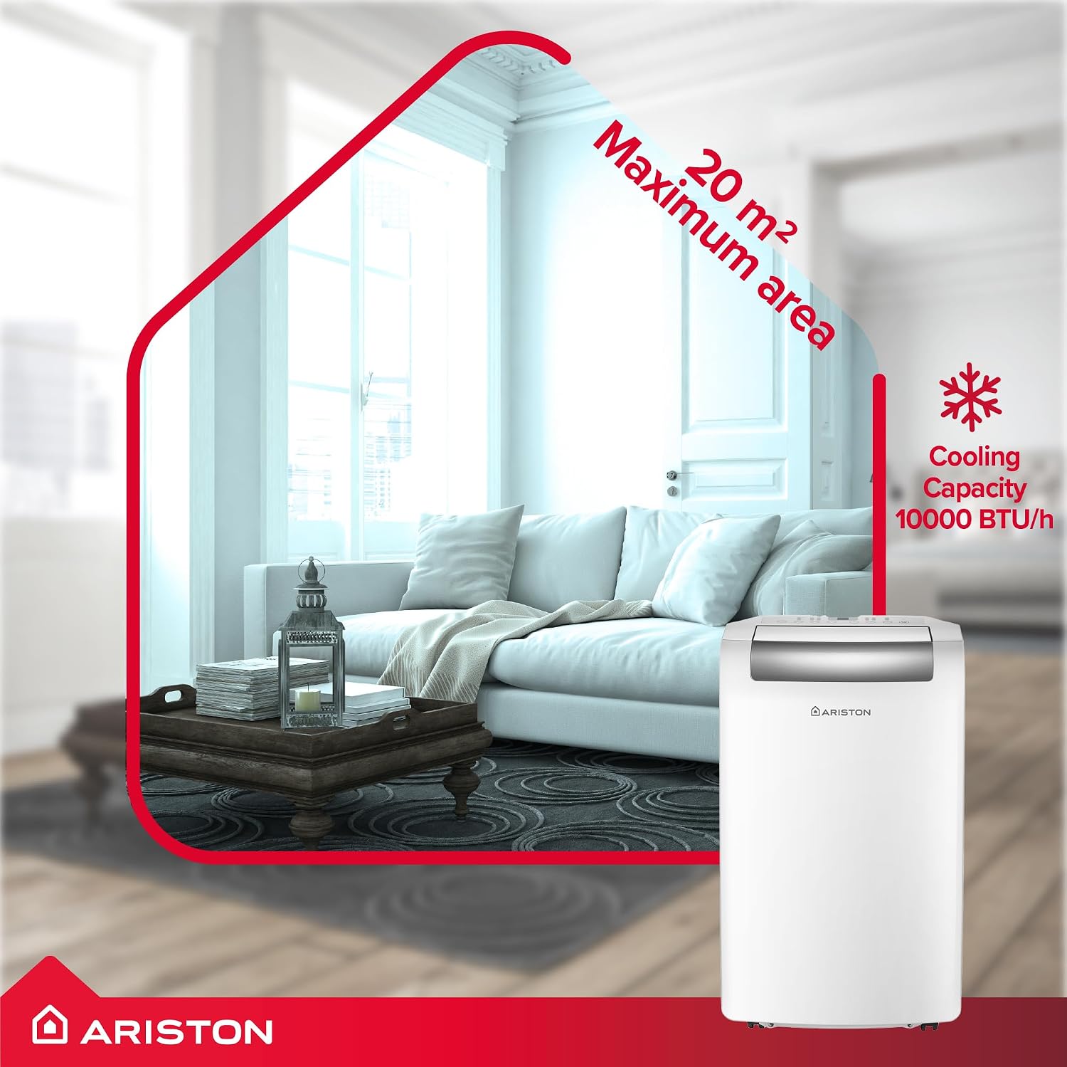 Ariston MOBIS PLUS 10 UK portable air conditioner, 10000 BTU, A+ energy class, white - Manufactured to be installed in UK (3381530)
