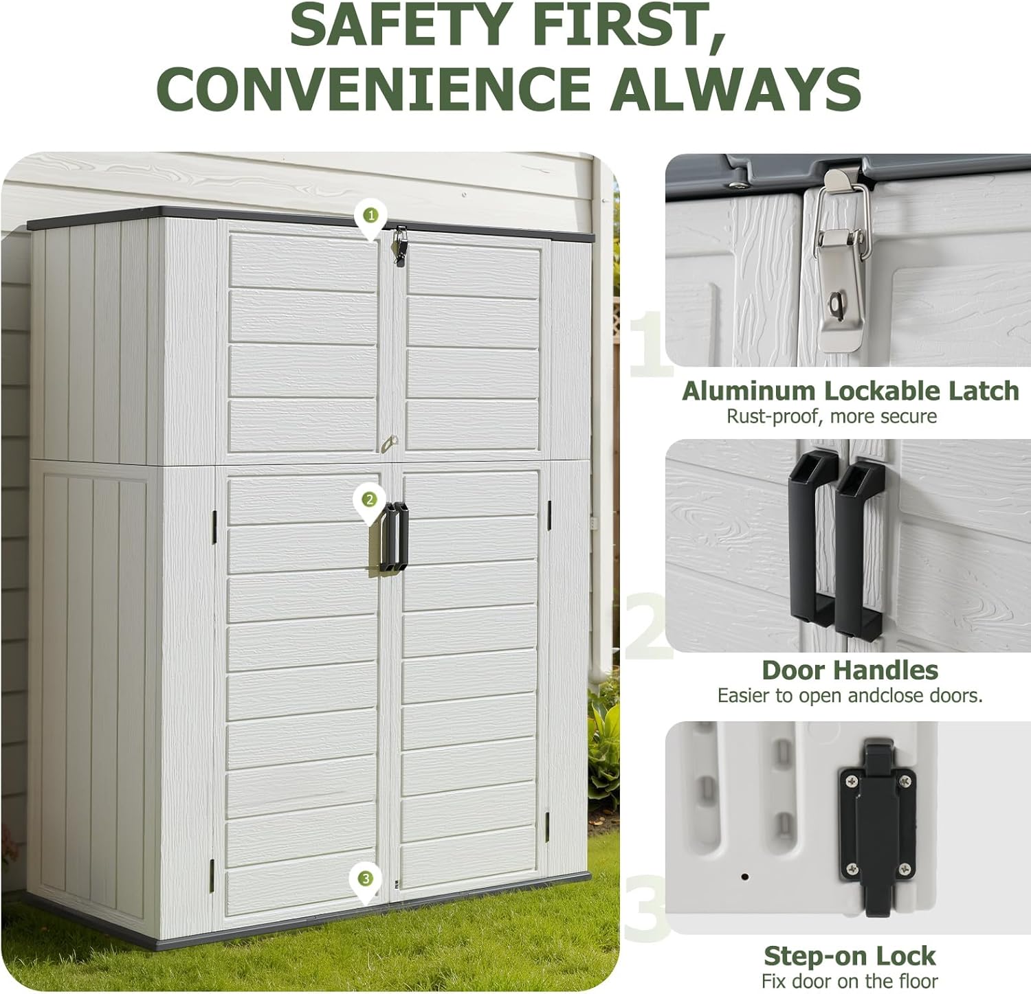 Aoxun 61 Cu.Ft Outdoor Storage Shed, Widened Outdoor Storage Cabinet Waterproof Vertical Resin Shed with Floor for Garden Tools, Pool Equipment, Easy to Assemble(White&Grey)