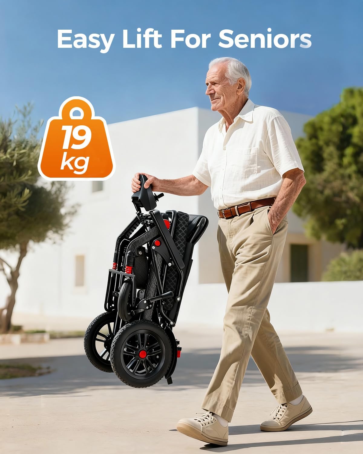 HomyKing 19KG Lightweight Foldable Electric Wheelchair for Adults, 20Ah Lithium Battery Removable, 15.5 Miles Range, Folding Compact Powerchair for Seniors, 500W Power, Travel Transit