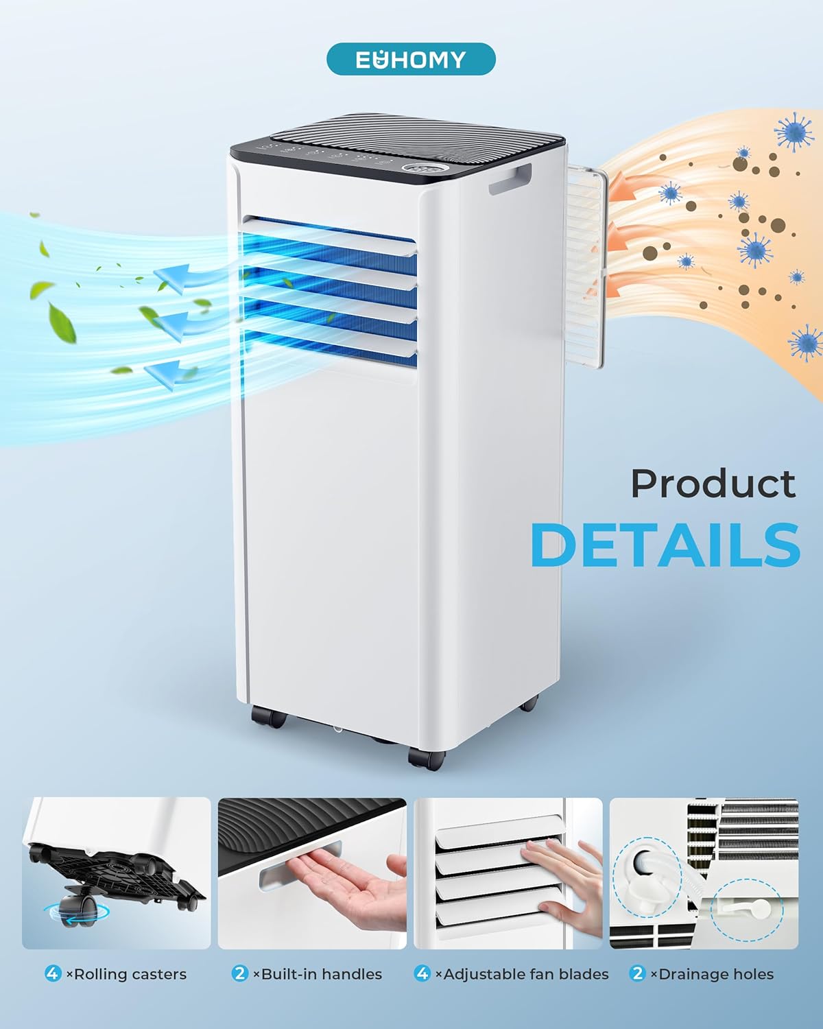 4-in-1 Portable Air Conditioner – Cooling, Dehumidifier, Fan & Sleep Mode – Remote Control – 9000 BTU – For Rooms up to 20㎡