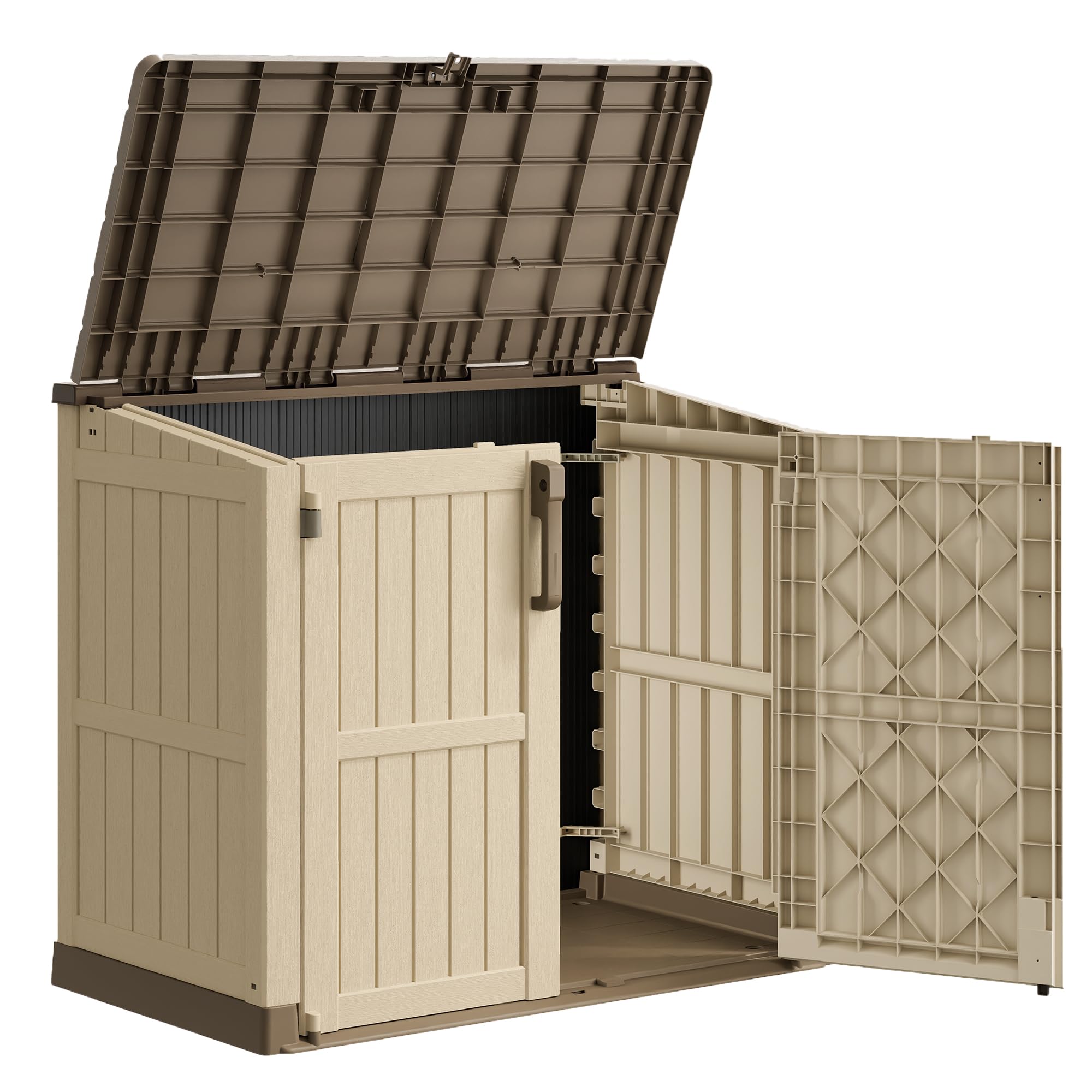 36 Cu Ft Resin Outdoor Storage Shed, Weatherproof Horizontal Outdoor Storage Cabinet with Dual Lock Door for Backyard, Patio, Garage, Garden(Brown-Beige)