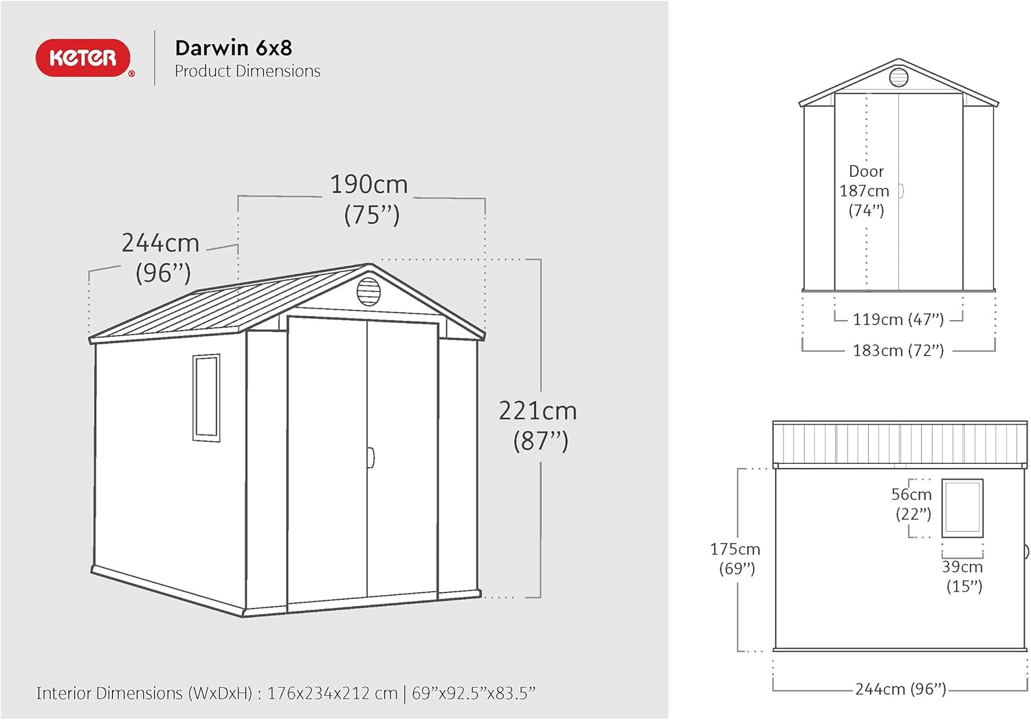 Keter Darwin 6x8ft Outdoor Resin Garden Shed – Brown Evotech+ Wood-Look | Waterproof Resin Storage for Tools & Bikes | Double Doors | Lockable | 15 Yr Warranty | Zero Maintenance