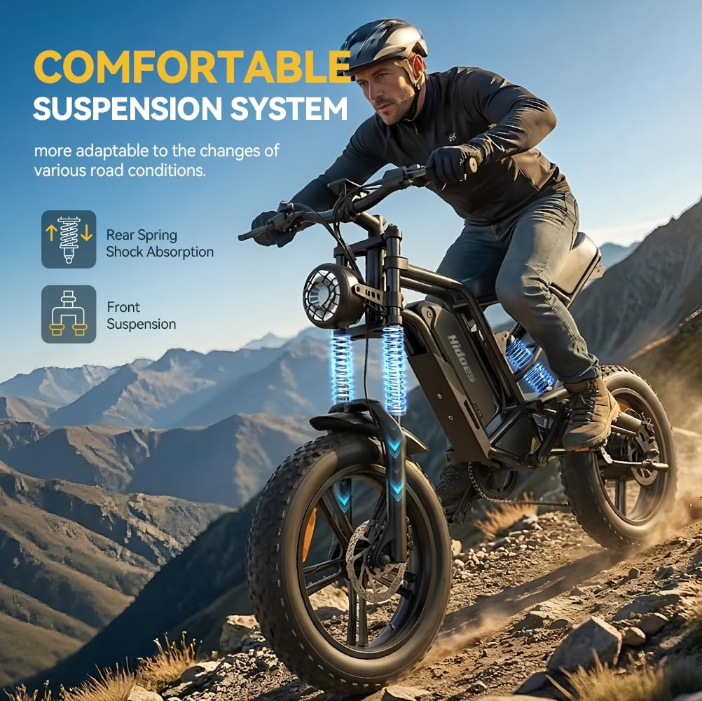20" Fat Tire Electric Bike for Adults, 48V 15.6Ah Removable Battery, 80KM Range, 7-Speed E-Bike with Dual Suspension