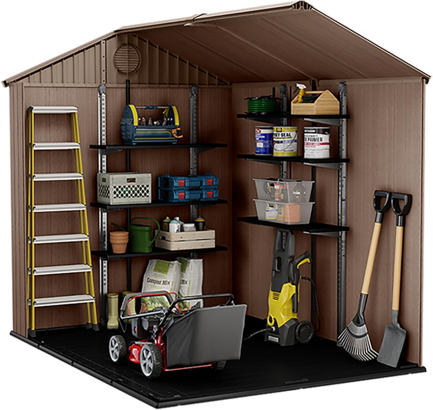 Keter Darwin 6x8ft Outdoor Resin Garden Shed – Brown Evotech+ Wood-Look | Waterproof Resin Storage for Tools & Bikes | Double Doors | Lockable | 15 Yr Warranty | Zero Maintenance