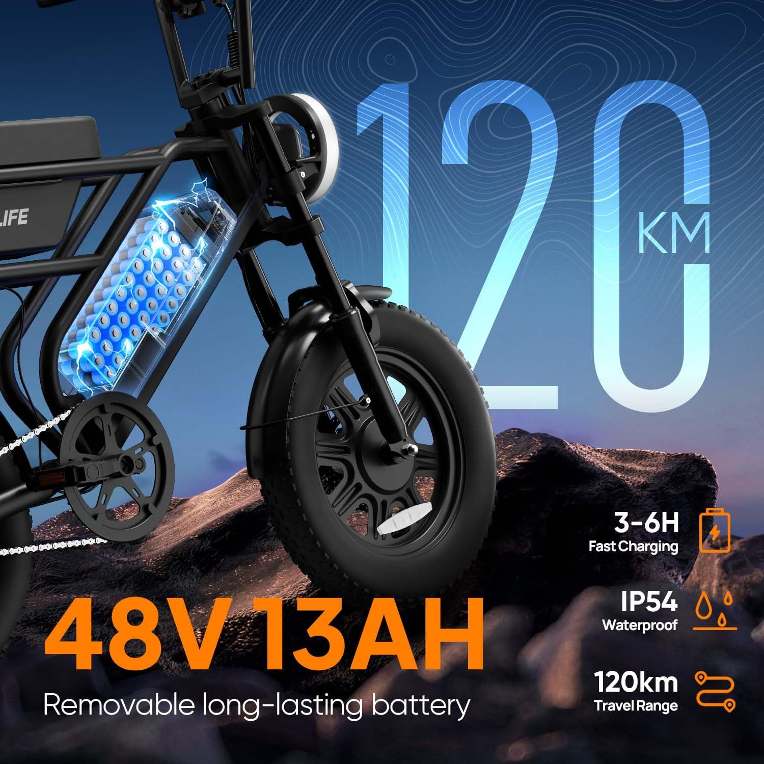 Fat Tire Electric Bike for Adults, 48V 13Ah Removable Battery, 250W Brushless Motor E-Bike with Dual Suspension