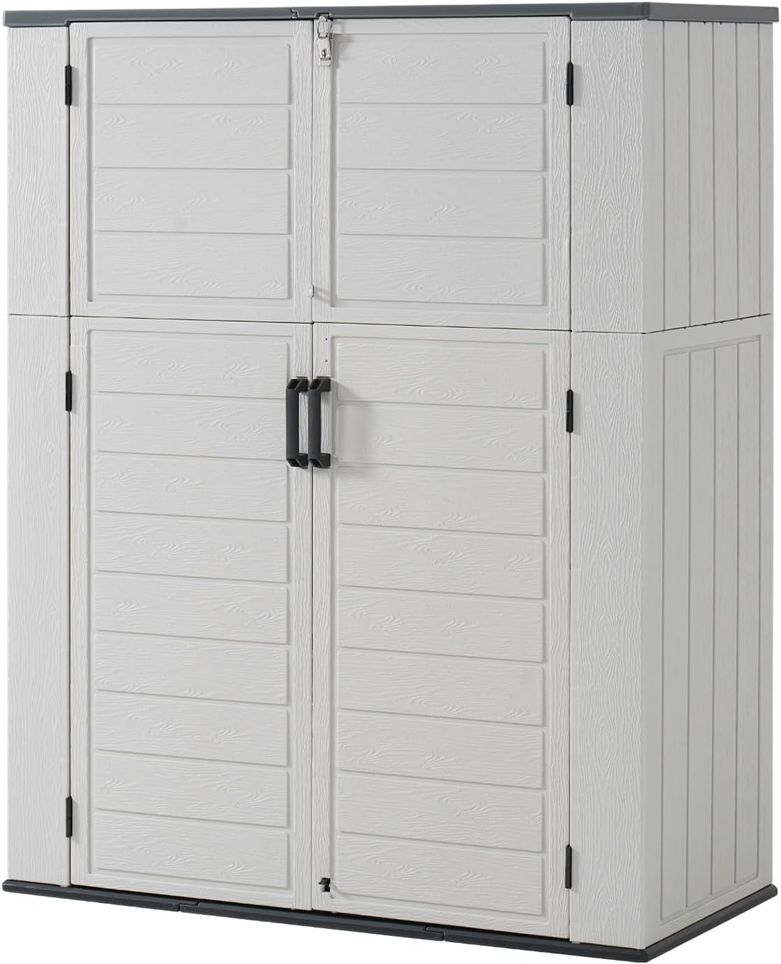 Aoxun 61 Cu.Ft Outdoor Storage Shed, Widened Outdoor Storage Cabinet Waterproof Vertical Resin Shed with Floor for Garden Tools, Pool Equipment, Easy to Assemble(White&Grey)