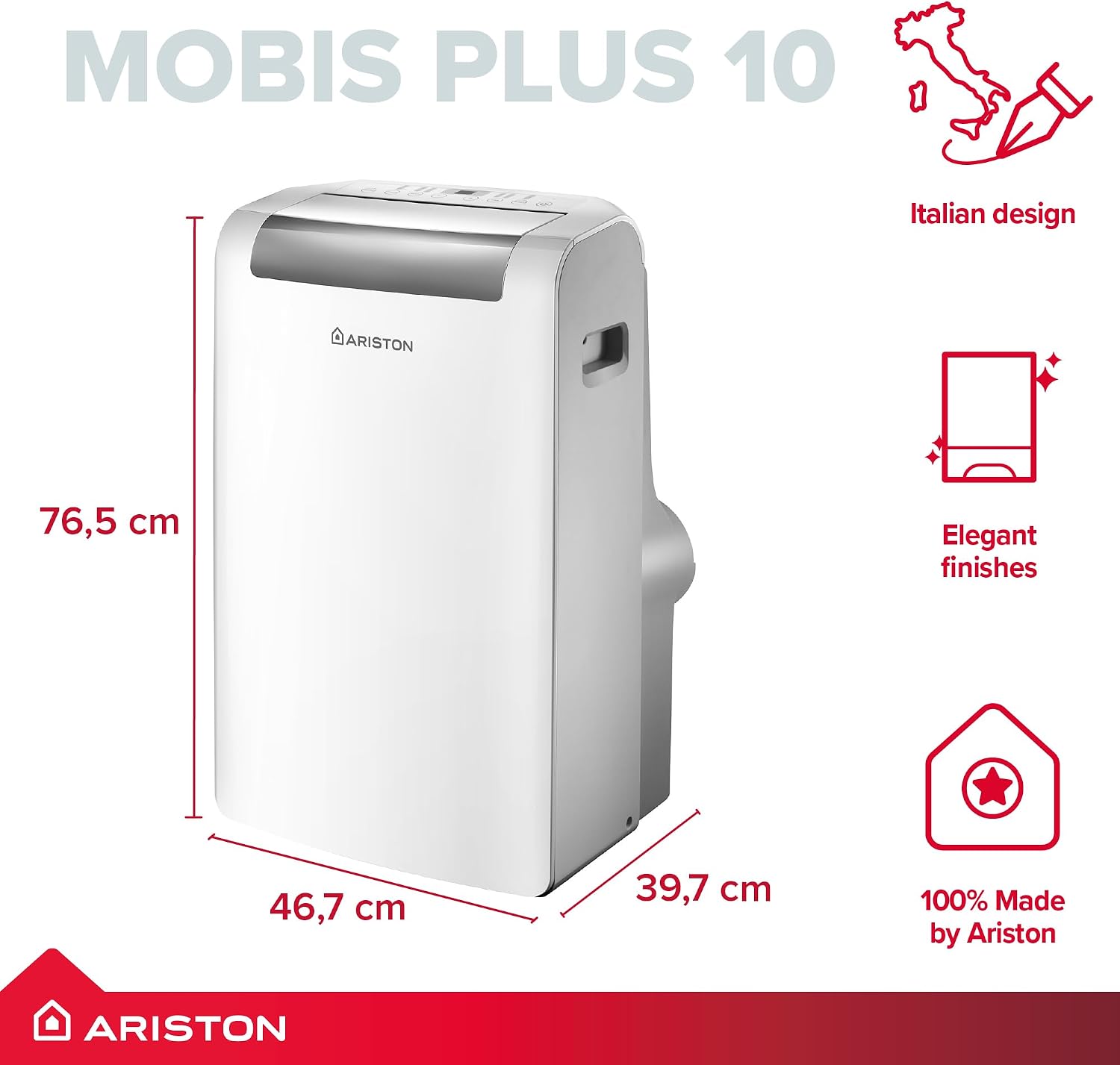 Ariston MOBIS PLUS 10 UK portable air conditioner, 10000 BTU, A+ energy class, white - Manufactured to be installed in UK (3381530)