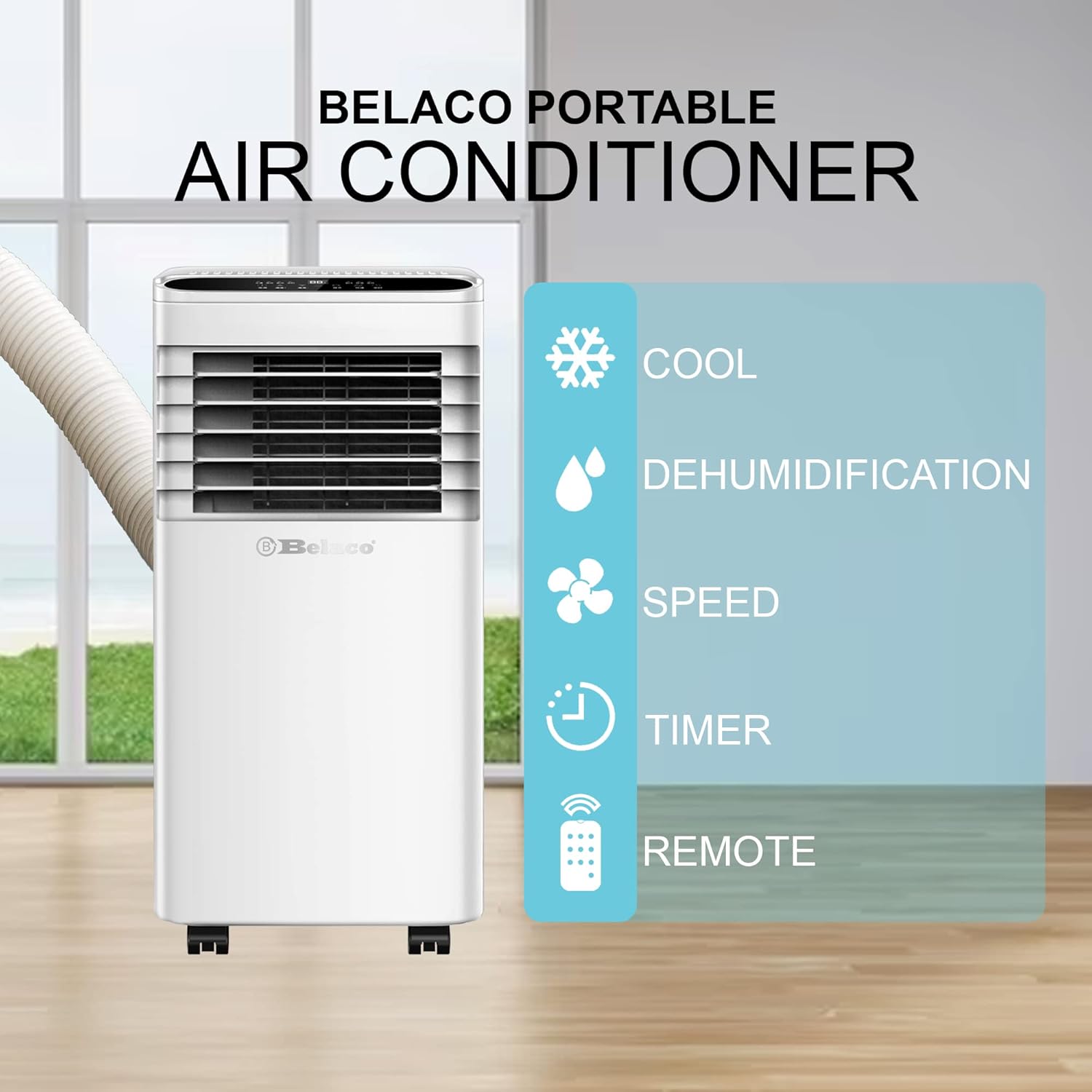 9,000 BTU Portable Air Conditioner – 4-in-1 Cooling, Fan, Dehumidifier, Night Mode with Remote and Window Kit