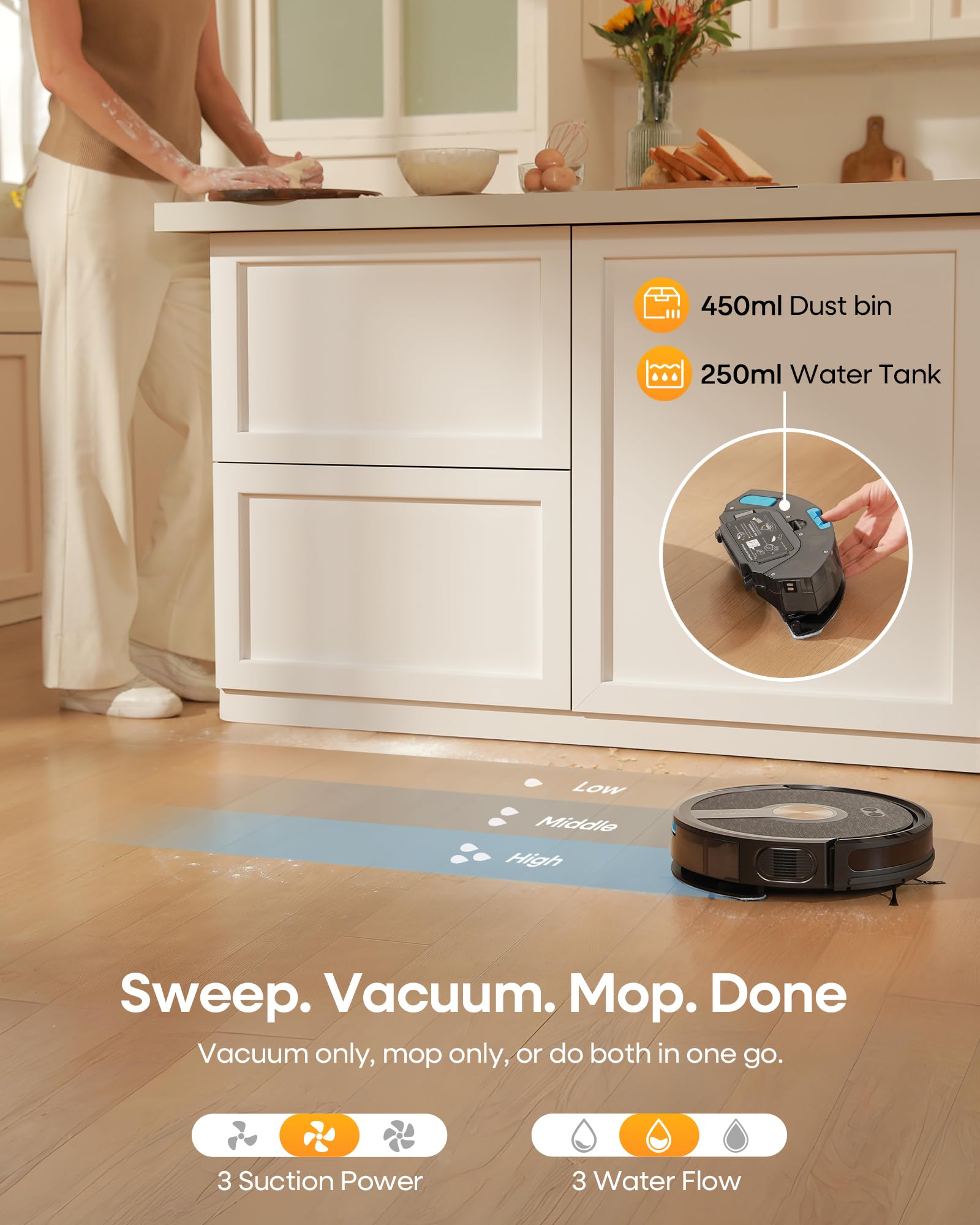 Robot Vacuum Cleaner and Mop 5000Pa Suction Smart Navigation Alexa App Control 180 Min Runtime Black