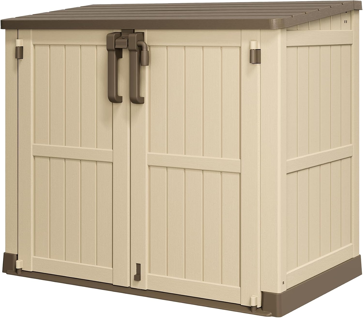 36 Cu Ft Resin Outdoor Storage Shed, Weatherproof Horizontal Outdoor Storage Cabinet with Dual Lock Door for Backyard, Patio, Garage, Garden(Brown-Beige)