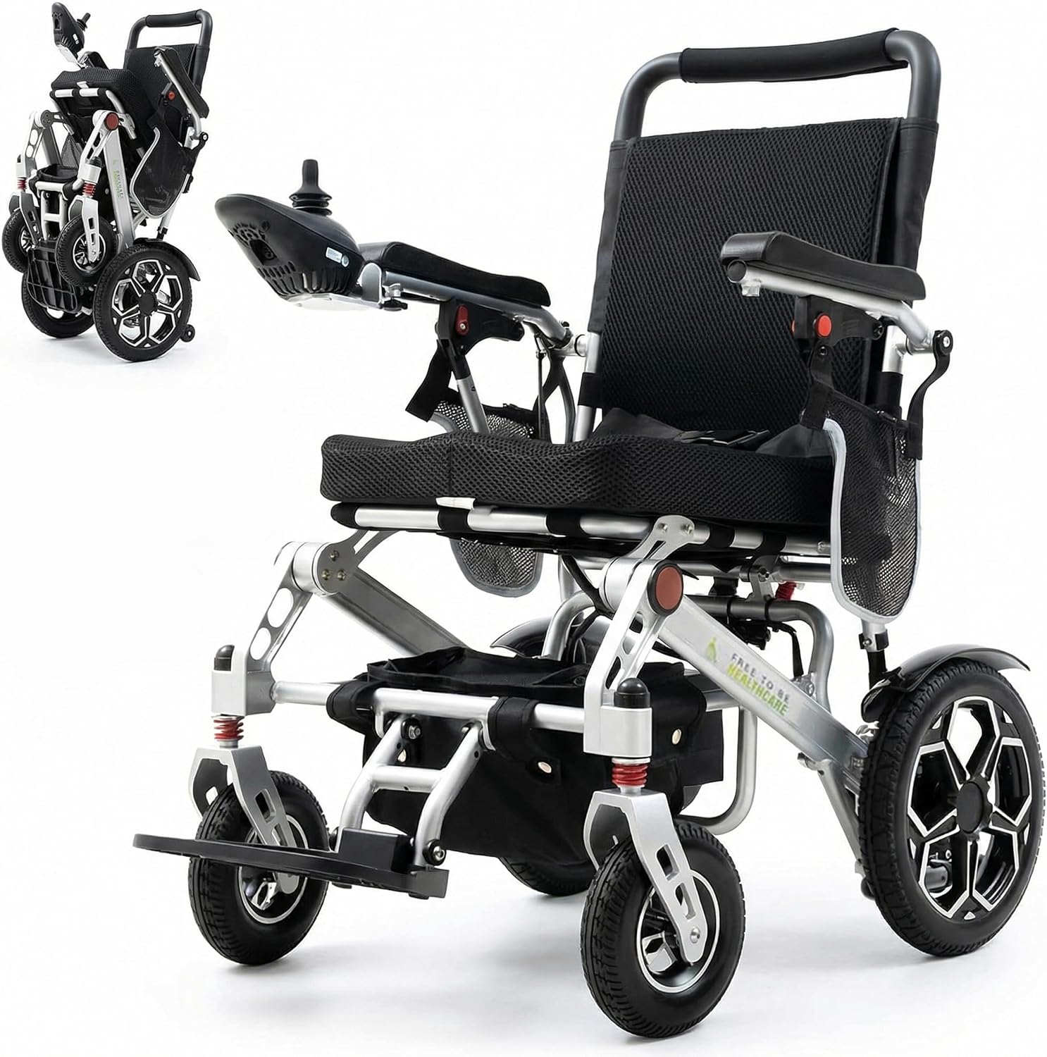 Free to Be Ultra Lightweight Folding Electric Wheelchair Aluminium | Compact Powerchair 20kg Travel Transit Mobility Equipment Silver UK Seller