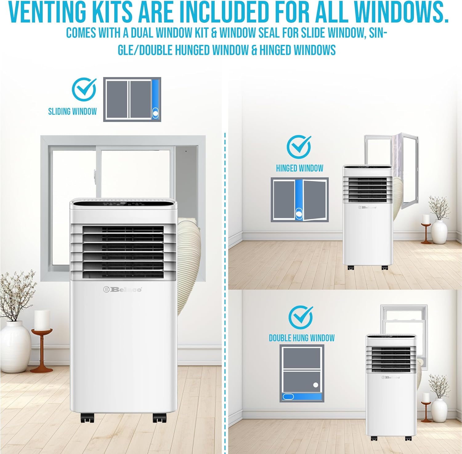 9,000 BTU Portable Air Conditioner – 4-in-1 Cooling, Fan, Dehumidifier, Night Mode with Remote and Window Kit