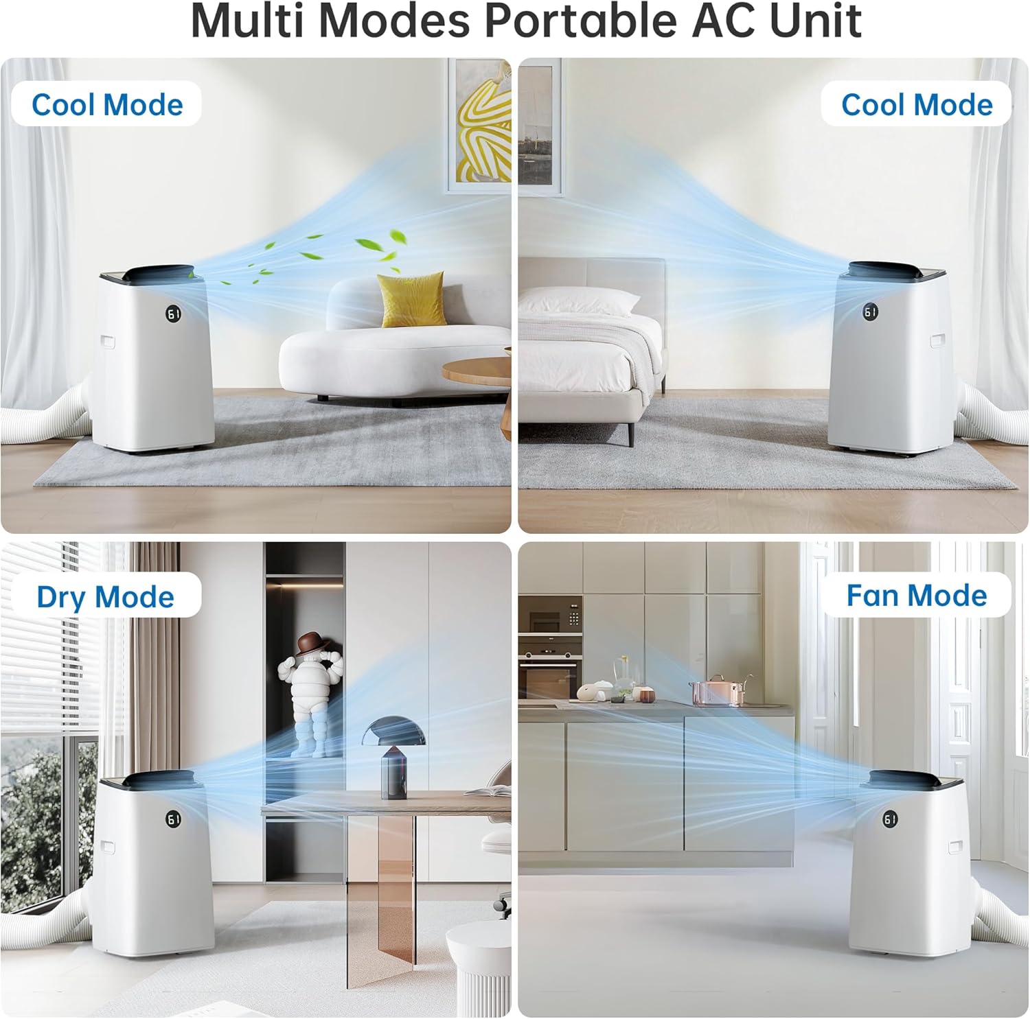 14000BTU Portable Air Conditioners Inverter Technology, Dual Hose Quick Cooling Portable AC Unit for Large Room up to 65 m², with Dehumidifier and