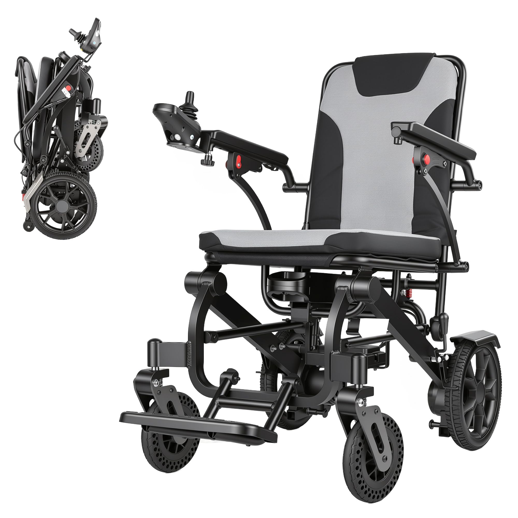 Electric Wheelchair,Adult Elderly Lightweight Travel Powerchair,12Ah Lithium Battery,600W Power Output,264 Lbs Load,Only 48 Lbs,LCD Screen Controller,Built-in LED Light (Orange)