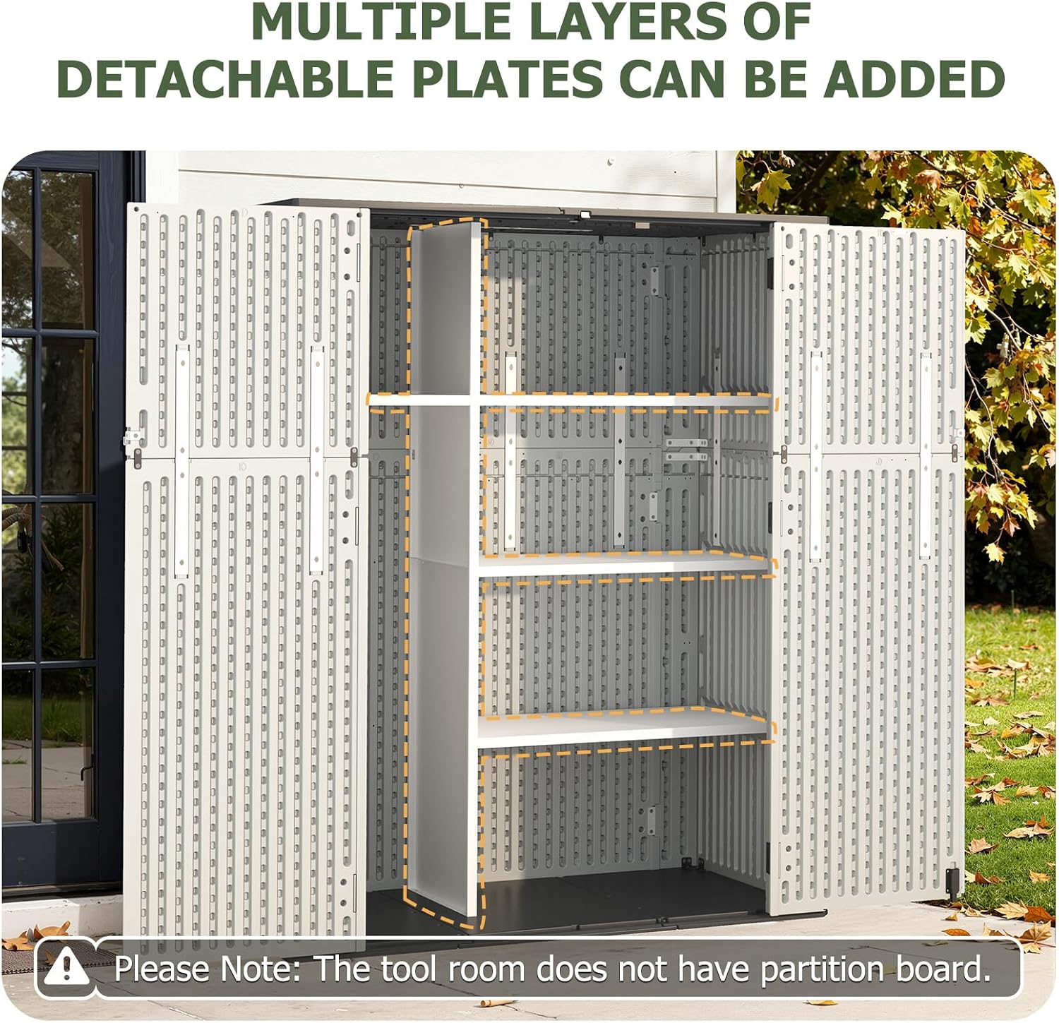Aoxun 61 Cu.Ft Outdoor Storage Shed, Widened Outdoor Storage Cabinet Waterproof Vertical Resin Shed with Floor for Garden Tools, Pool Equipment, Easy to Assemble(White&Grey)