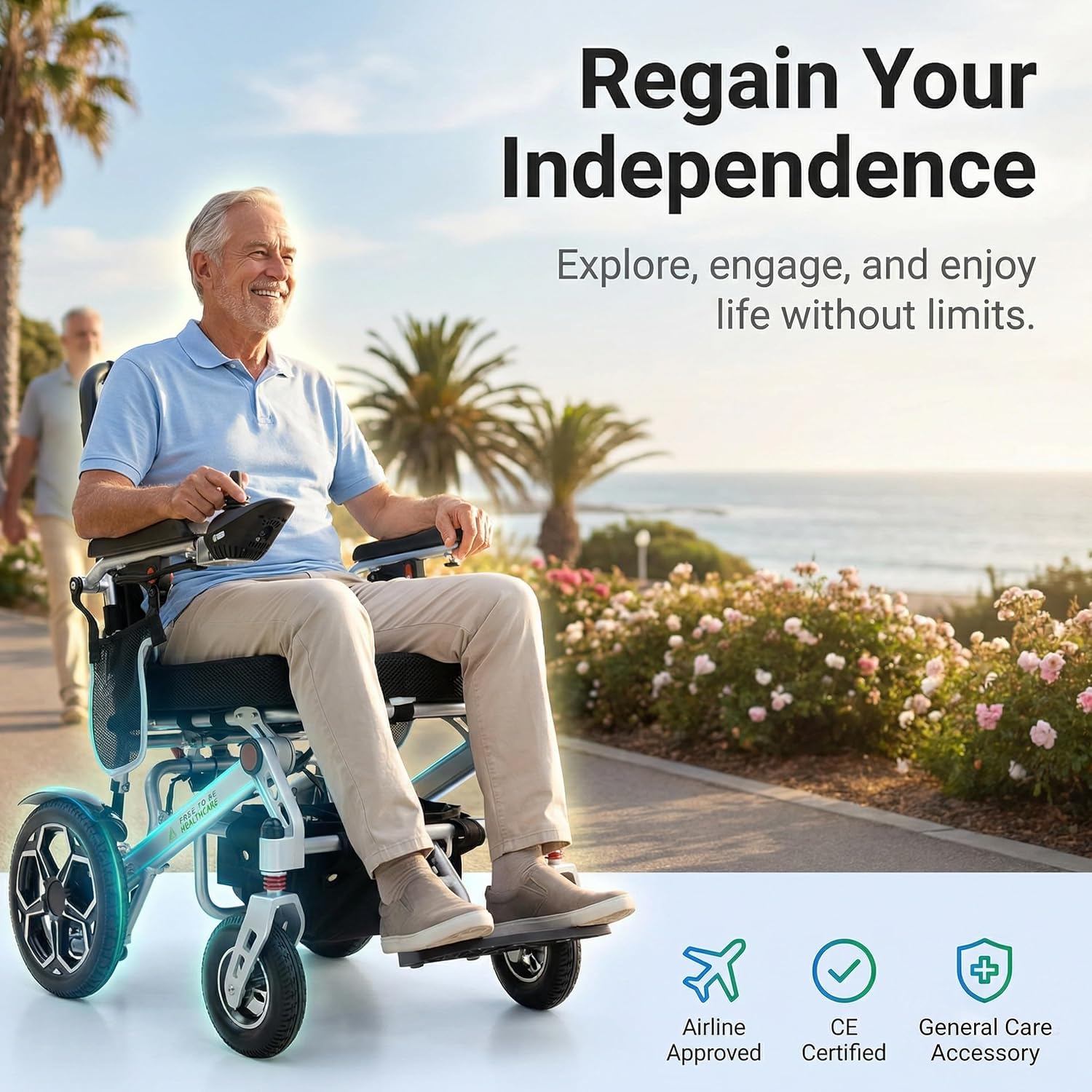 Free to Be Ultra Lightweight Folding Electric Wheelchair Aluminium | Compact Powerchair 20kg Travel Transit Mobility Equipment Silver UK Seller