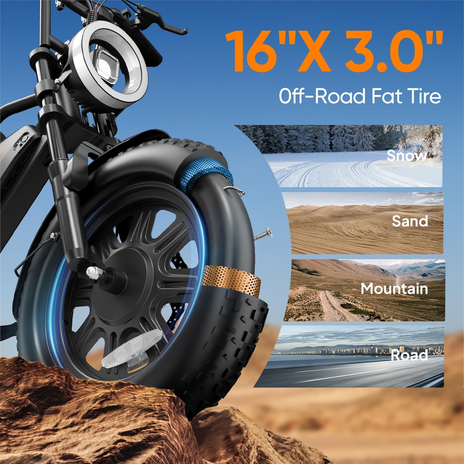Fat Tire Electric Bike for Adults, 48V 13Ah Removable Battery, 250W Brushless Motor E-Bike with Dual Suspension