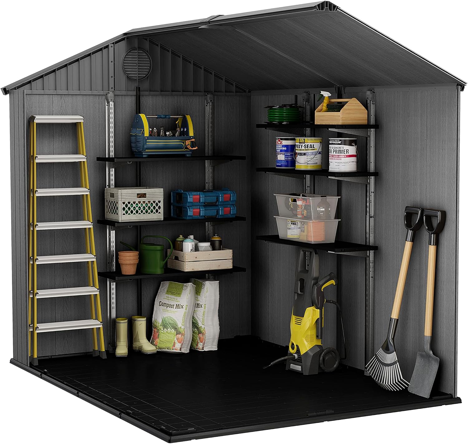 Keter Darwin Outdoor Apex Double Door Garden Storage Shed 6 x 8ft Grey Evotech+ Wood Look and Feel | Fade Free | All Weather Resistant | Safe and Secure | Zero Maintenance | 15 year Warranty