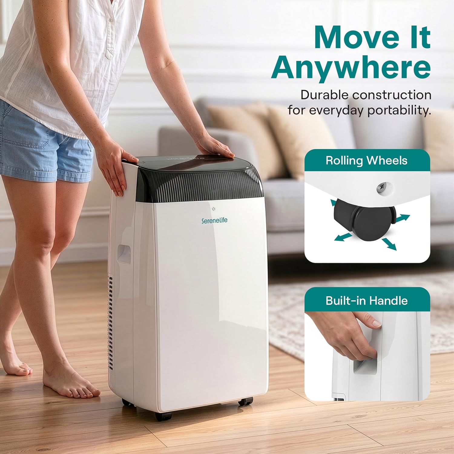 SereneLife Portable Air Conditioner 16000 BTU with WiFi, Portable AC Air Conditioning Unit, 3-in-1 with Cooling, Fan & Dehumidifier Modes, Self-Evaporating & Sleep Mode for Large Rooms & Home Office