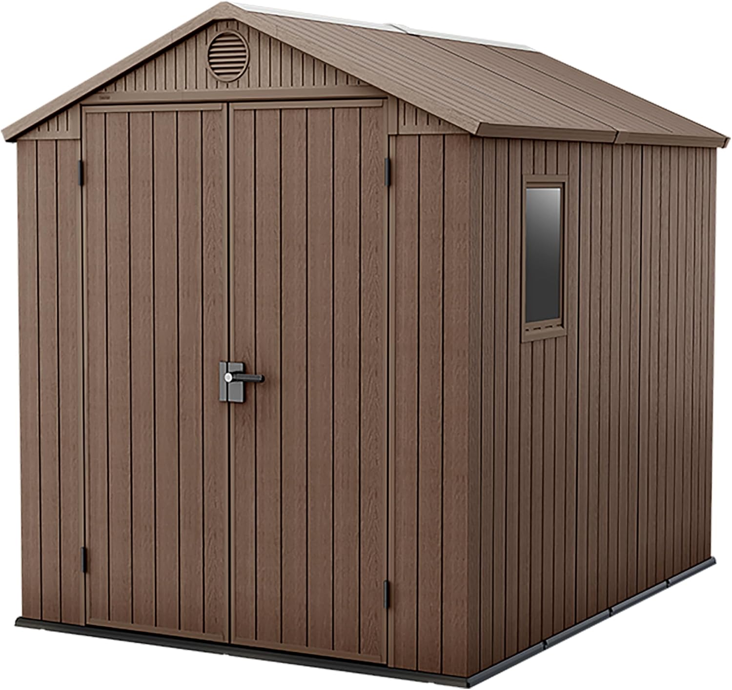 Keter Darwin 6x8ft Outdoor Resin Garden Shed – Brown Evotech+ Wood-Look | Waterproof Resin Storage for Tools & Bikes | Double Doors | Lockable | 15 Yr Warranty | Zero Maintenance