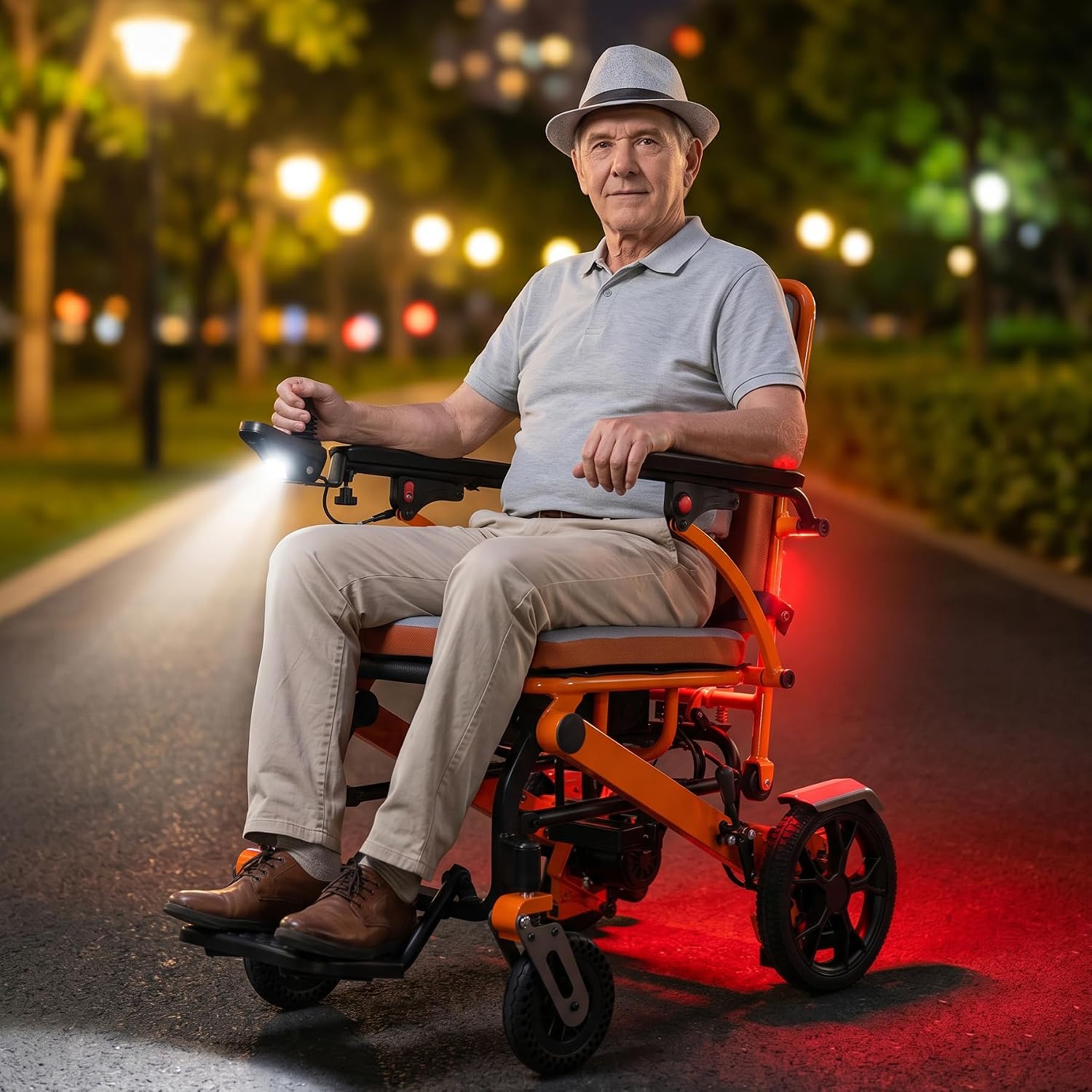 Electric Wheelchair,Adult Elderly Lightweight Travel Powerchair,12Ah Lithium Battery,600W Power Output,264 Lbs Load,Only 48 Lbs,LCD Screen Controller,Built-in LED Light (Orange)
