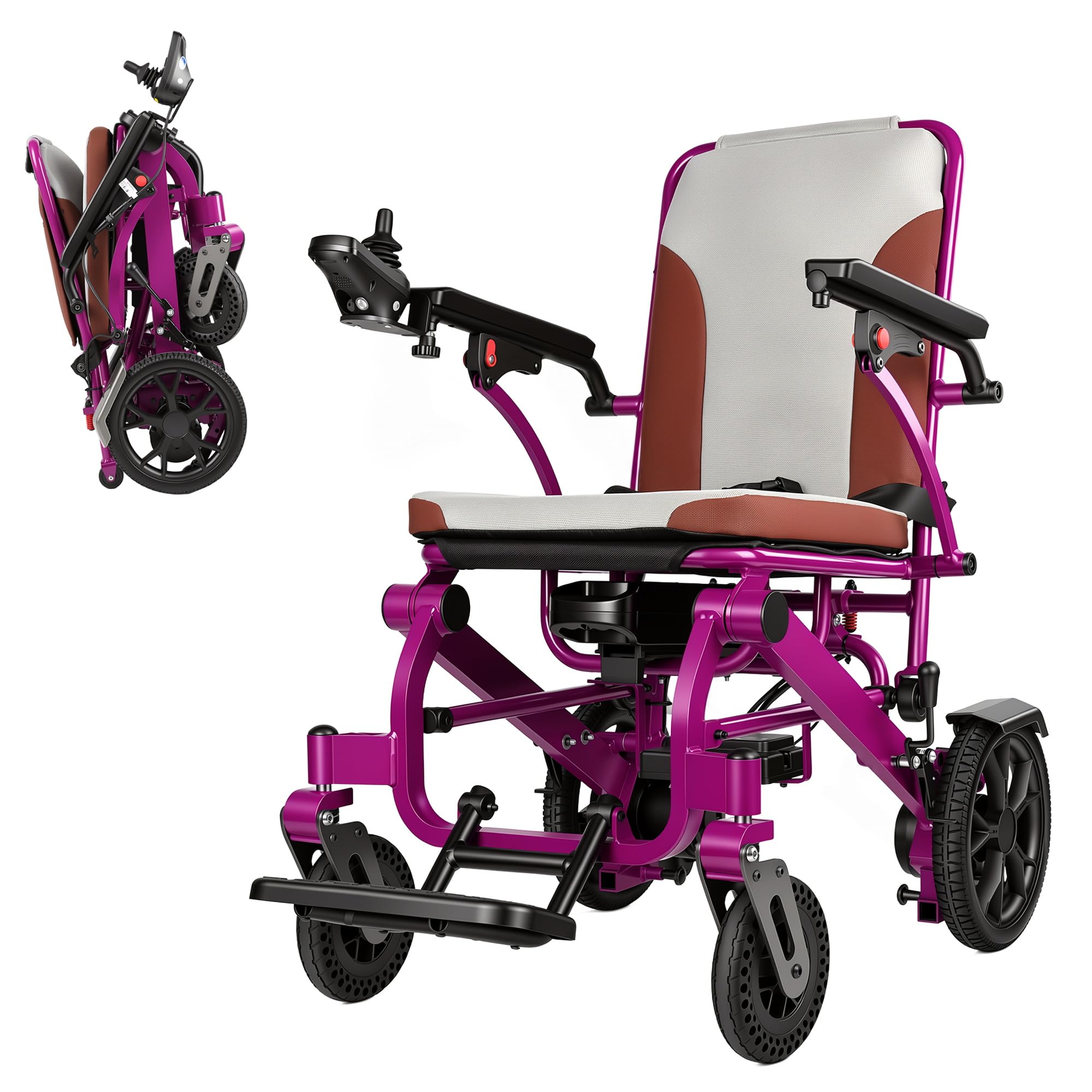 Electric Wheelchair,Adult Elderly Lightweight Travel Powerchair,12Ah Lithium Battery,600W Power Output,264 Lbs Load,Only 48 Lbs,LCD Screen Controller,Built-in LED Light (Orange)