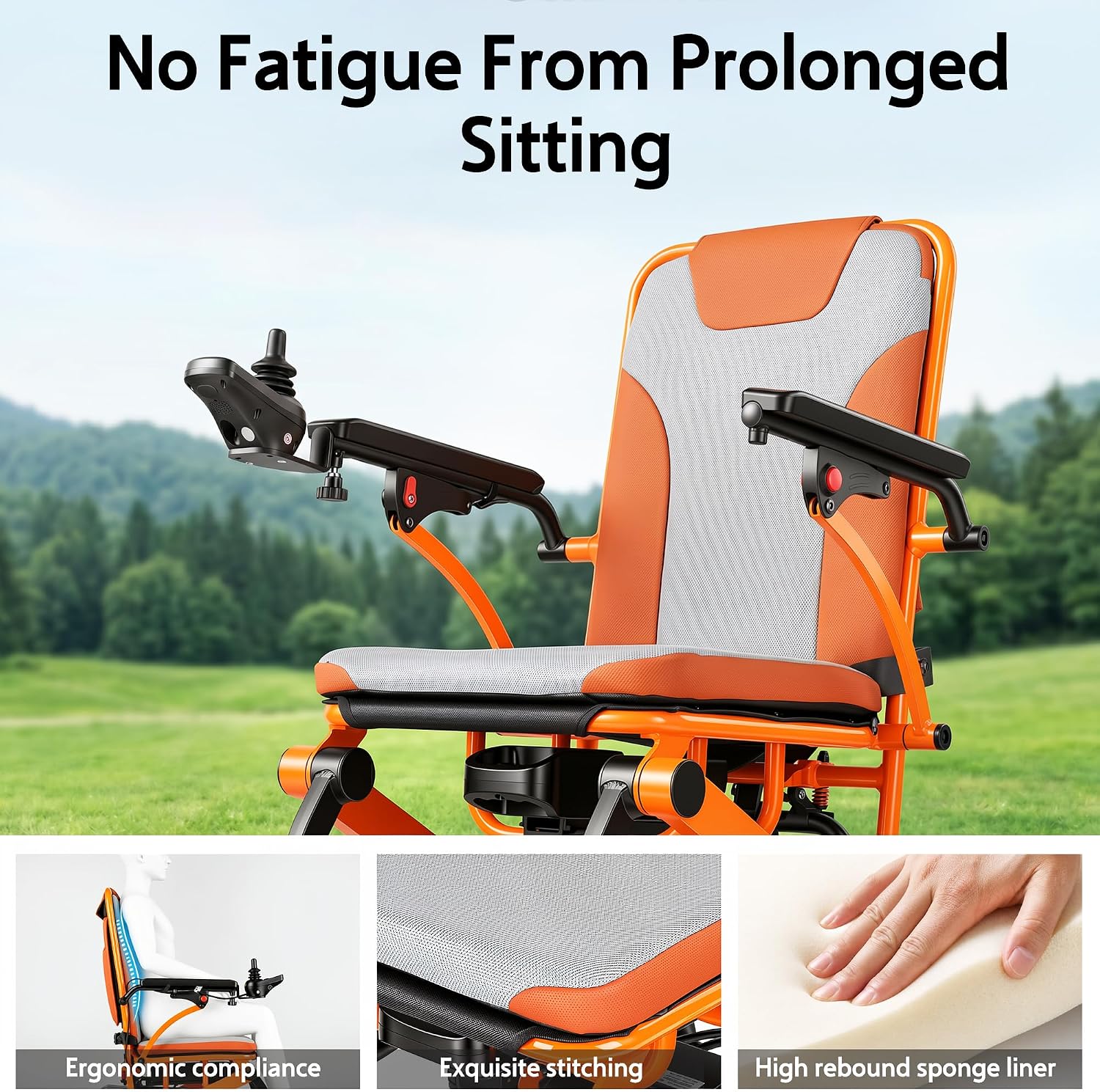 Electric Wheelchair,Adult Elderly Lightweight Travel Powerchair,12Ah Lithium Battery,600W Power Output,264 Lbs Load,Only 48 Lbs,LCD Screen Controller,Built-in LED Light (Orange)