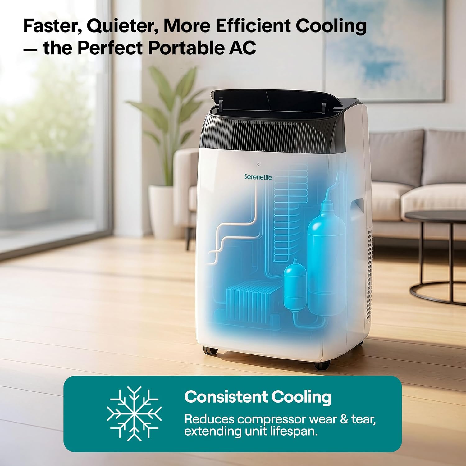 SereneLife Portable Air Conditioner 16000 BTU with WiFi, Portable AC Air Conditioning Unit, 3-in-1 with Cooling, Fan & Dehumidifier Modes, Self-Evaporating & Sleep Mode for Large Rooms & Home Office