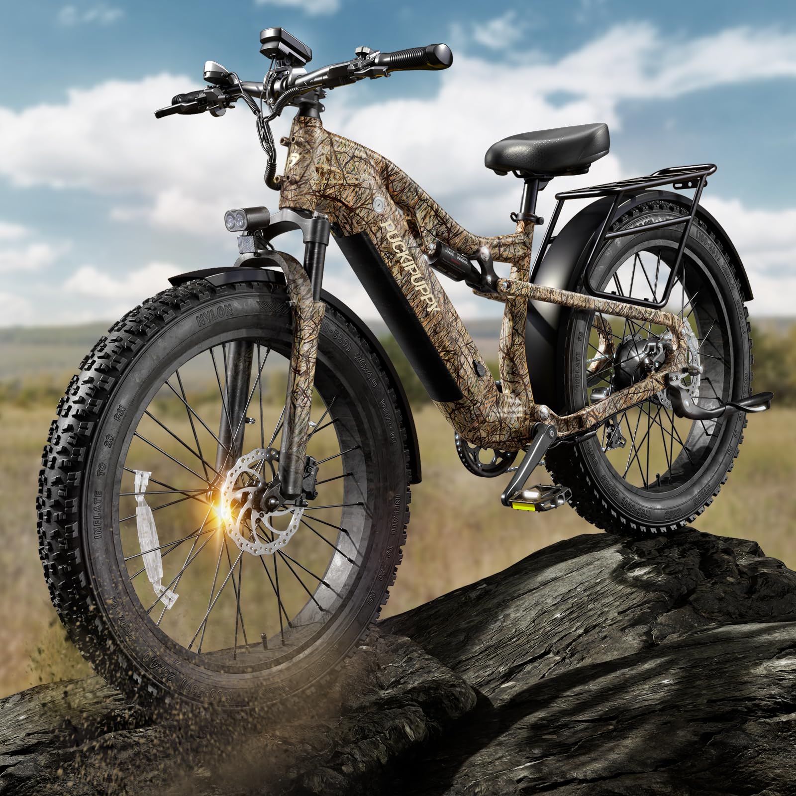 PUCKIPUPPY Electric Bike for Adults 1350W Peak, 28 MPH, 48V 20AH Battery Ebike, 26"x4" Fat Tire Full Suspension Electric Mountain Bike, 80 Miles Range, 8 Speed, Torque Sensor (Labrador Pro)