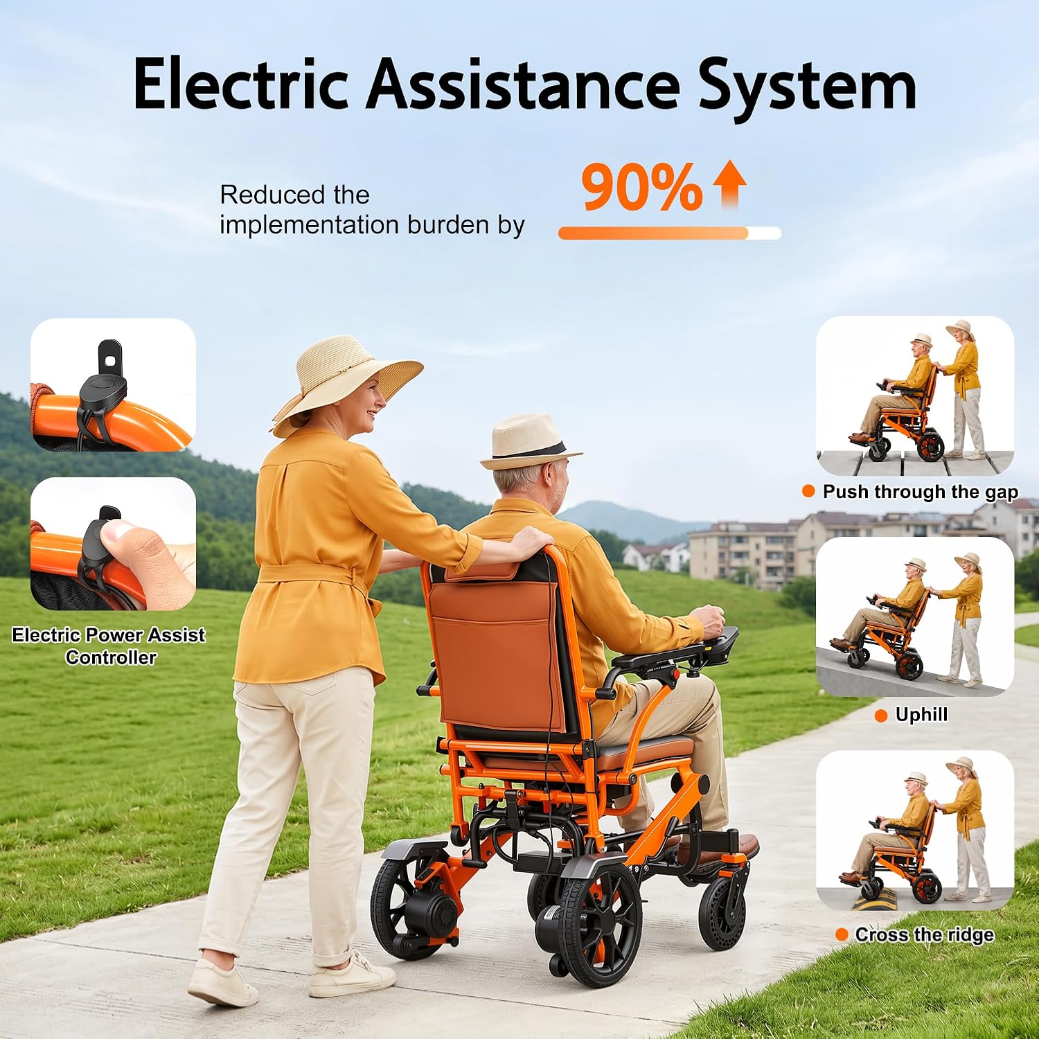 Electric Wheelchair,Adult Elderly Lightweight Travel Powerchair,12Ah Lithium Battery,600W Power Output,264 Lbs Load,Only 48 Lbs,LCD Screen Controller,Built-in LED Light (Orange)