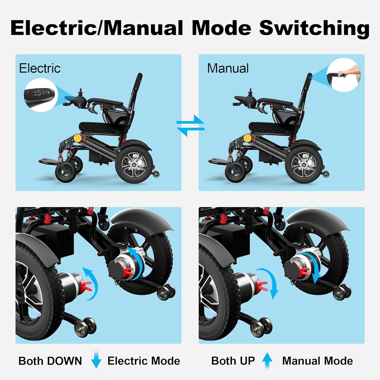 POWET 30 Miles Long Travel Range Electric Wheelchair, Foldable Lightweight Electric Wheelchairs for Adults, 350 lbs Capacity, All Terrain Portable Motorized Wheelchair for Seniors (Metallic Black)