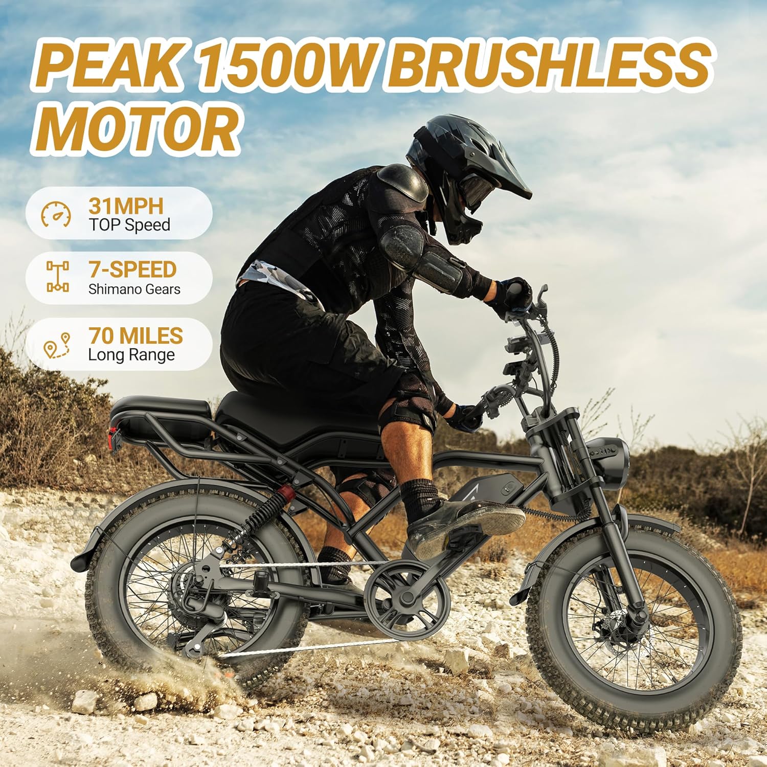 Electric ebike | Full Suspension | 31MPH Top Speed | Range 40-70 Miles | 48V 960Wh Removable Battery | LED Headlights | 20-Inch All-Terrain Fat Tires | UL 2849 Certified ebike
